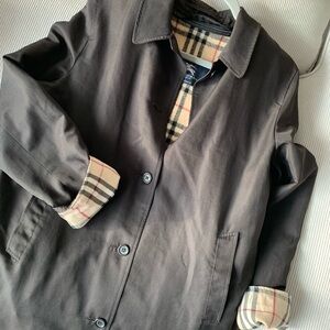 Burberry Black Trench Coat with Cream Plaid Lining - Made in England